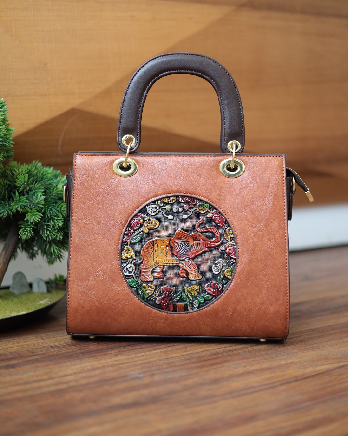 Majestic Elephant Embossed Sling Bag