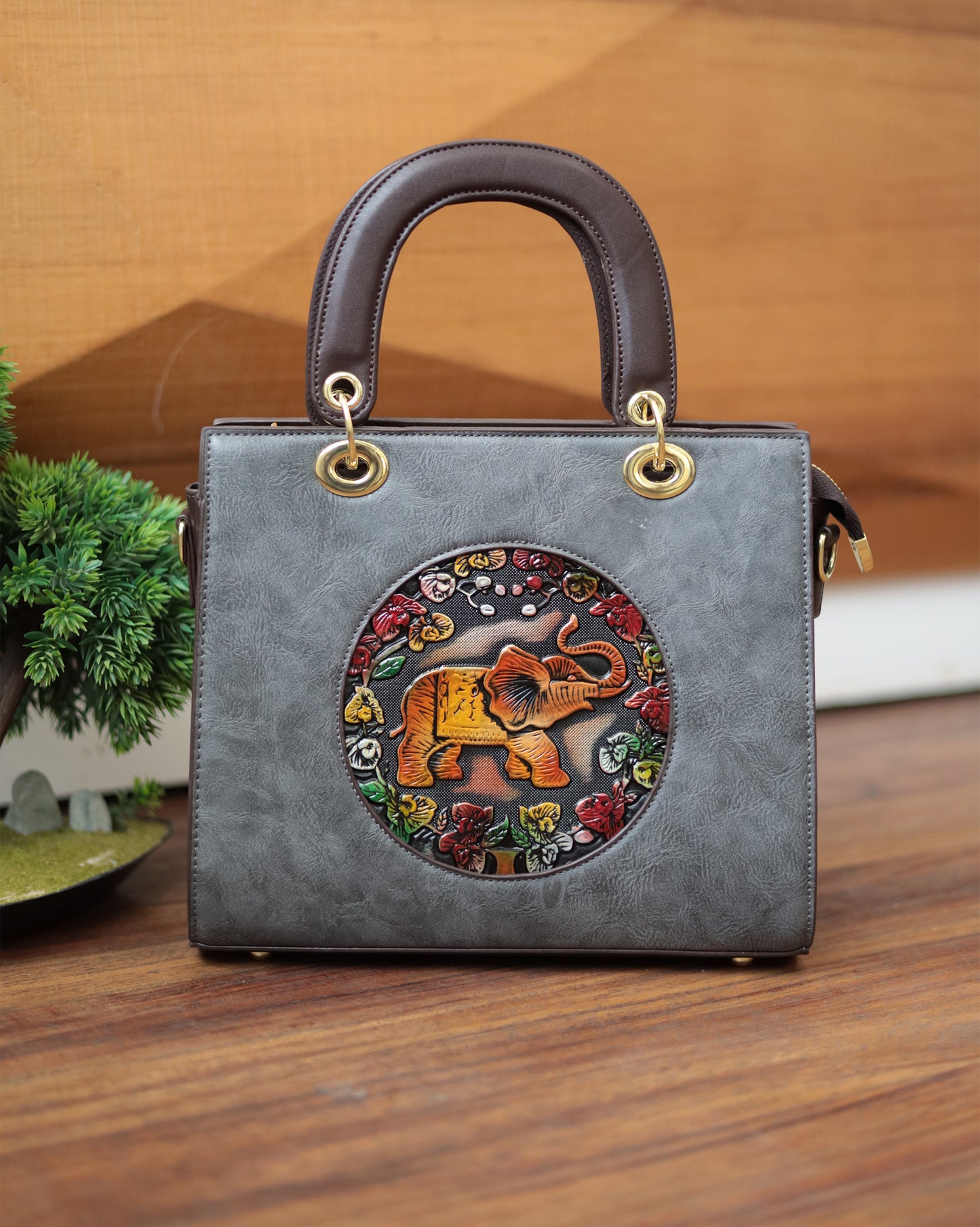 Majestic Elephant Embossed Sling Bag