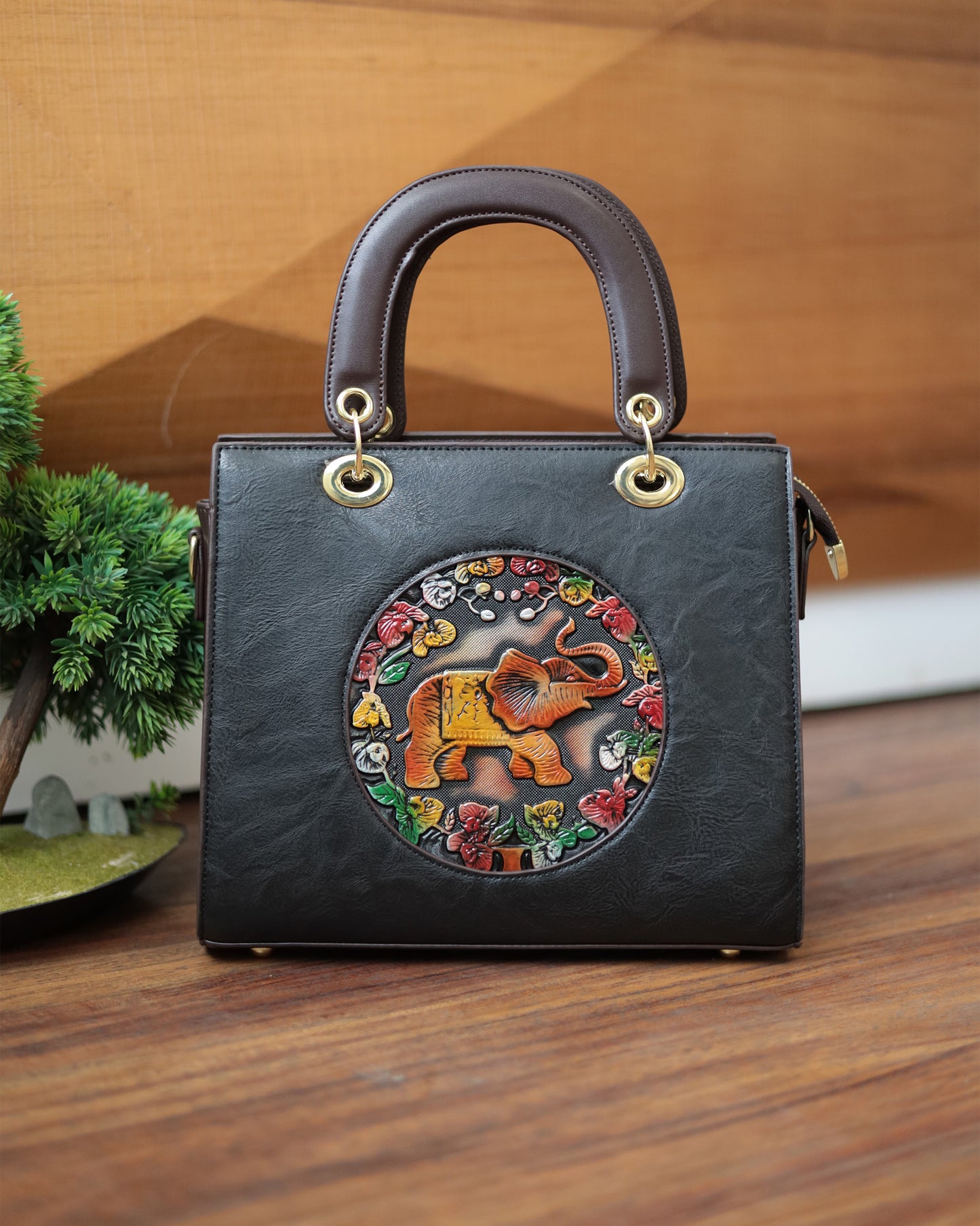 Majestic Elephant Embossed Sling Bag