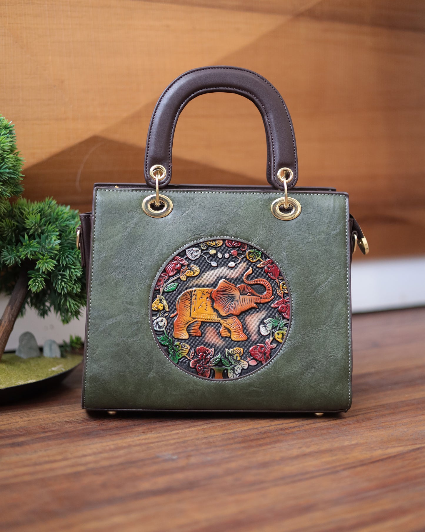 Majestic Elephant Embossed Sling Bag