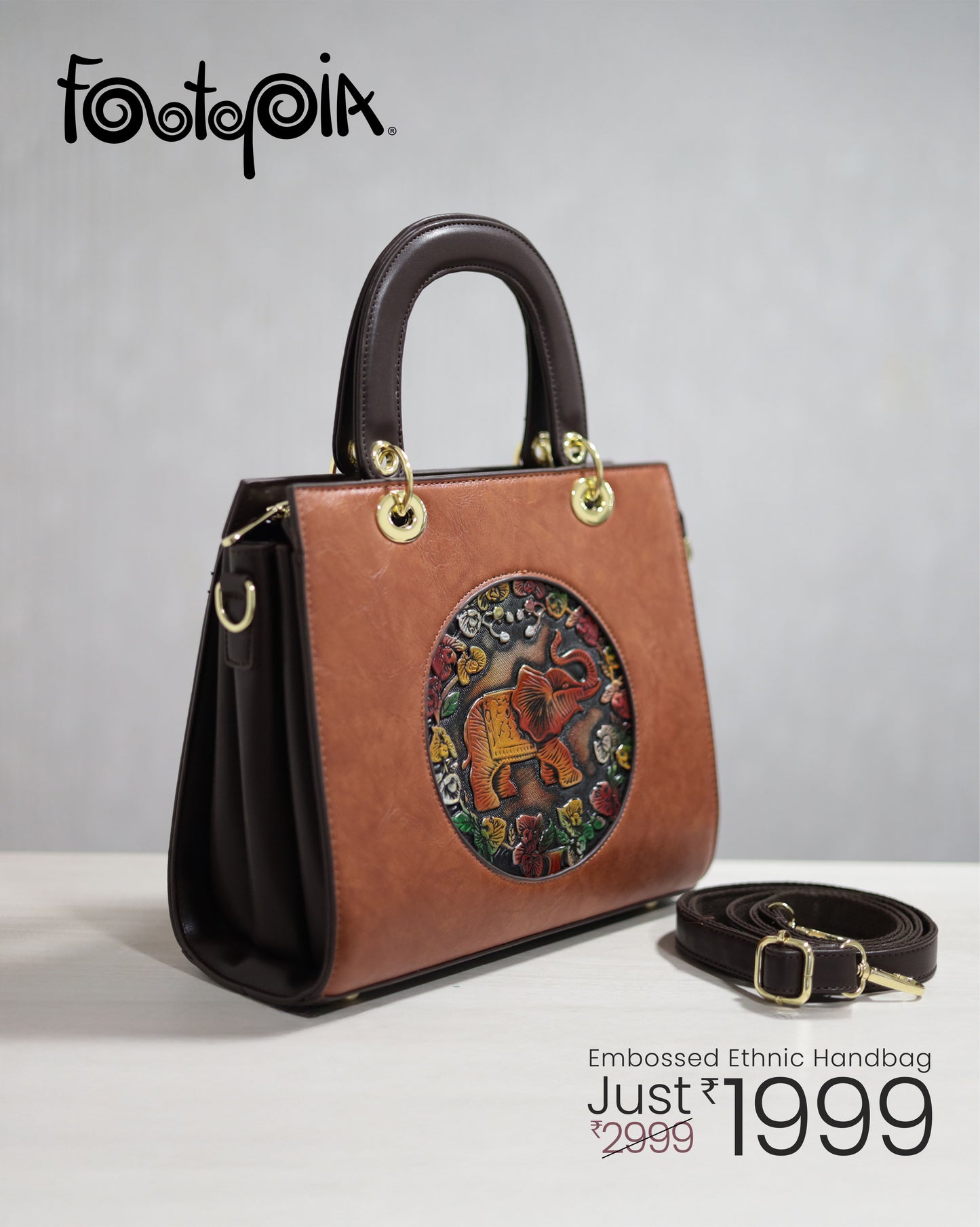 Majestic Elephant Embossed Sling Bag