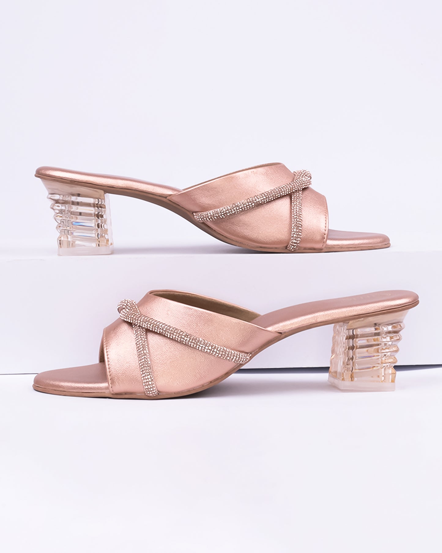 Embellished Open Toe Block Heels - S4159