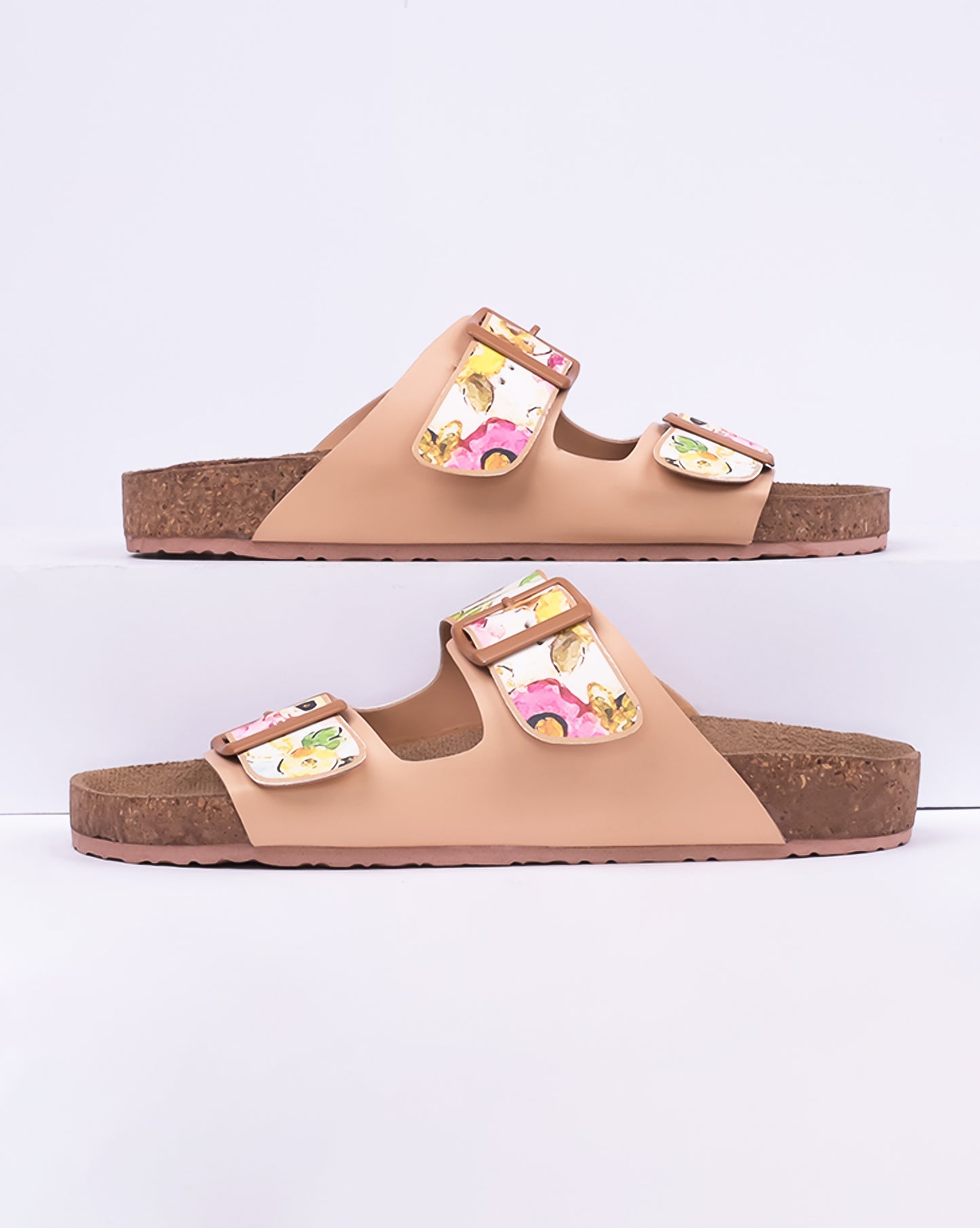 Printed Two Strap Open Toe Flats - 301059