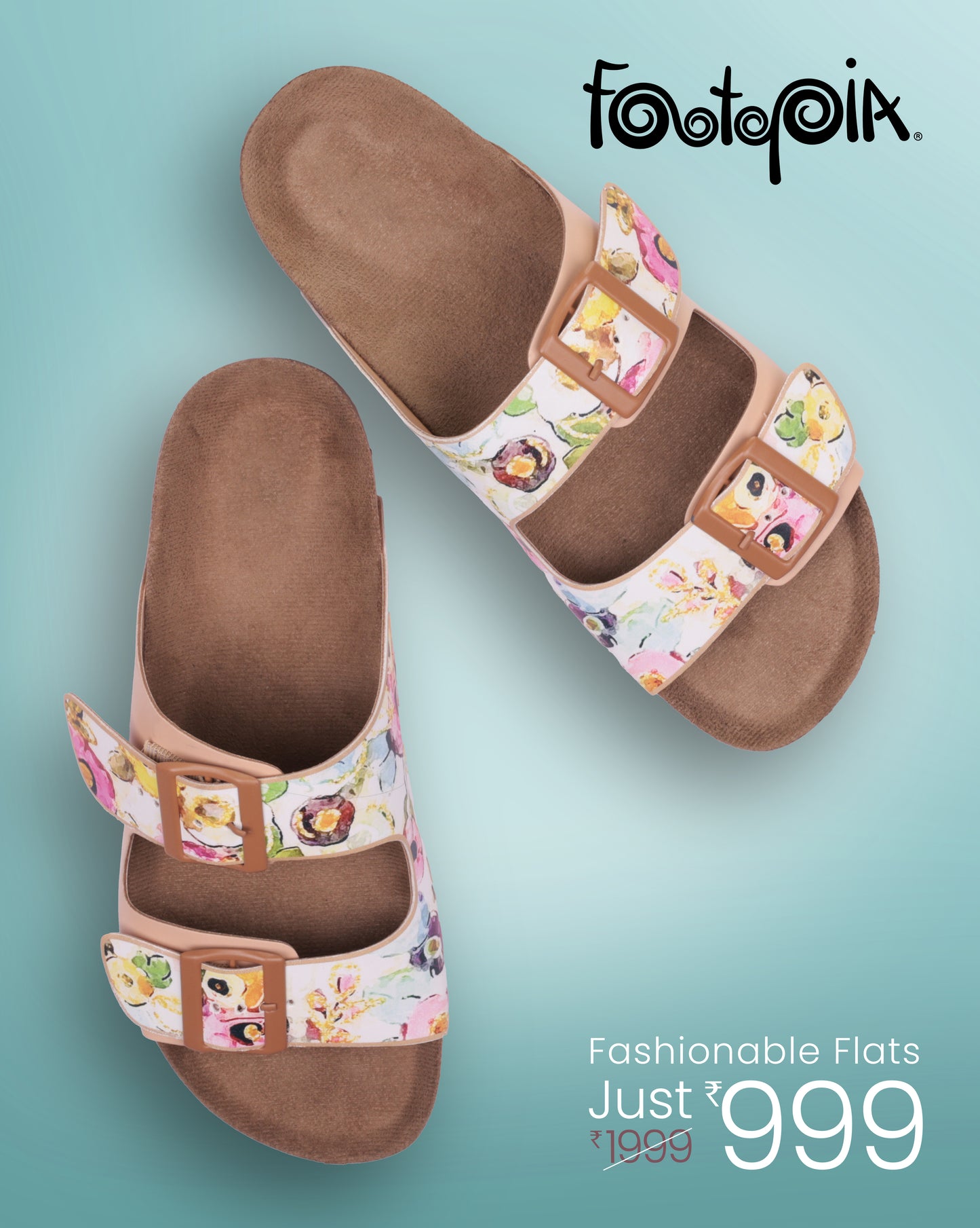 Printed Two Strap Open Toe Flats - 301059
